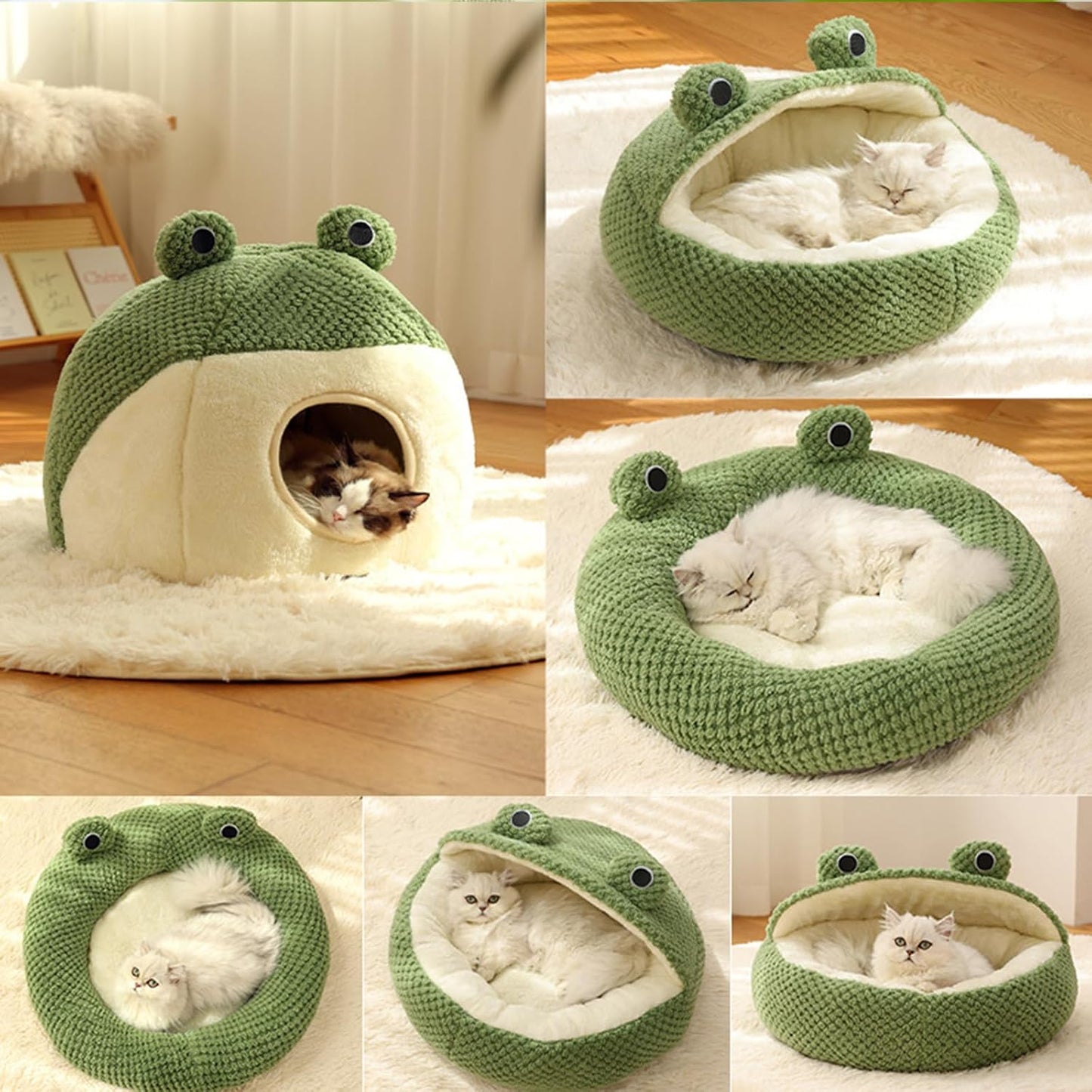 Cute Frog Hooded Cat Bed Pet House Bed QH2