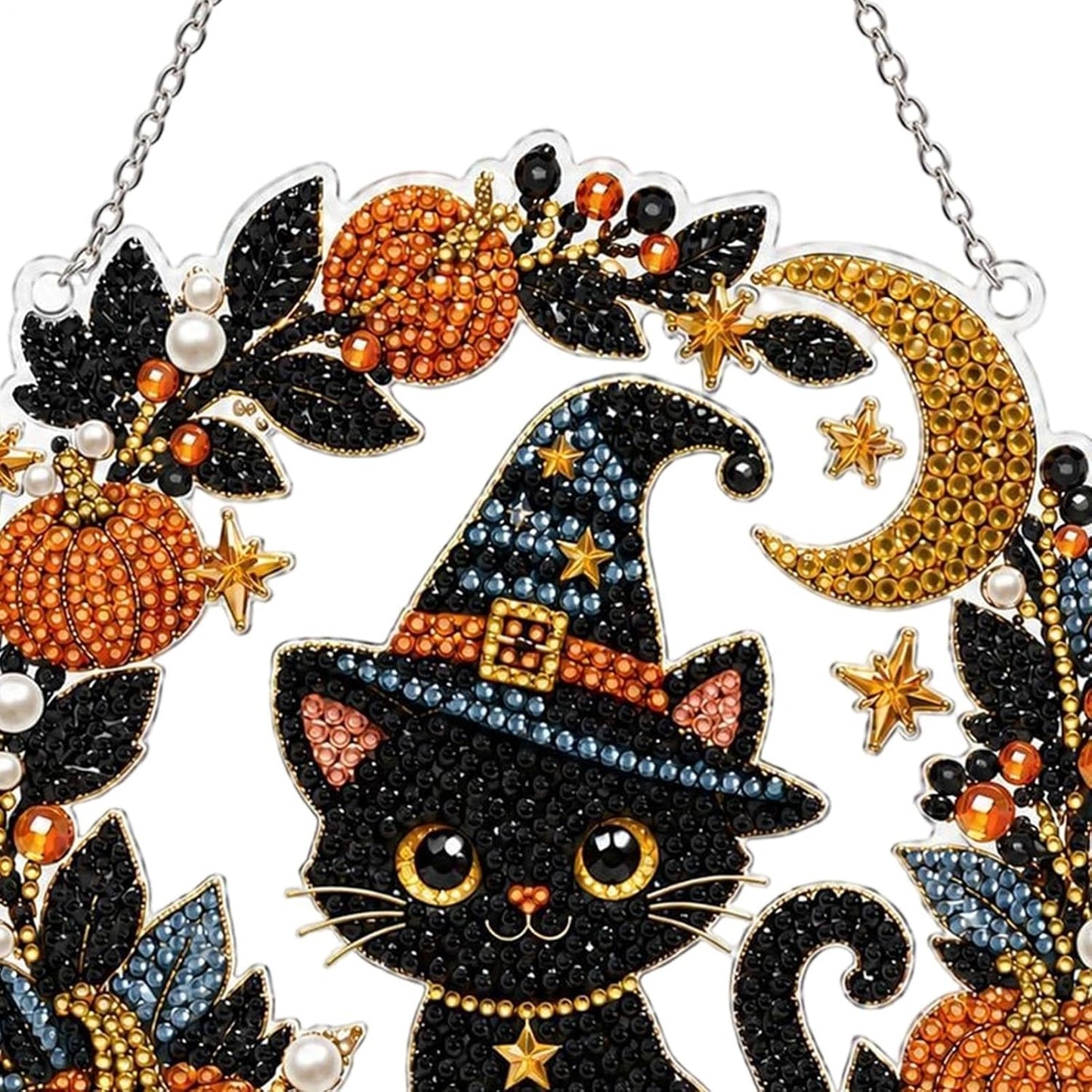 DIY Black Cat & Pumpkin Diamond Art Kit - Halloween Acrylic Hanging Decor