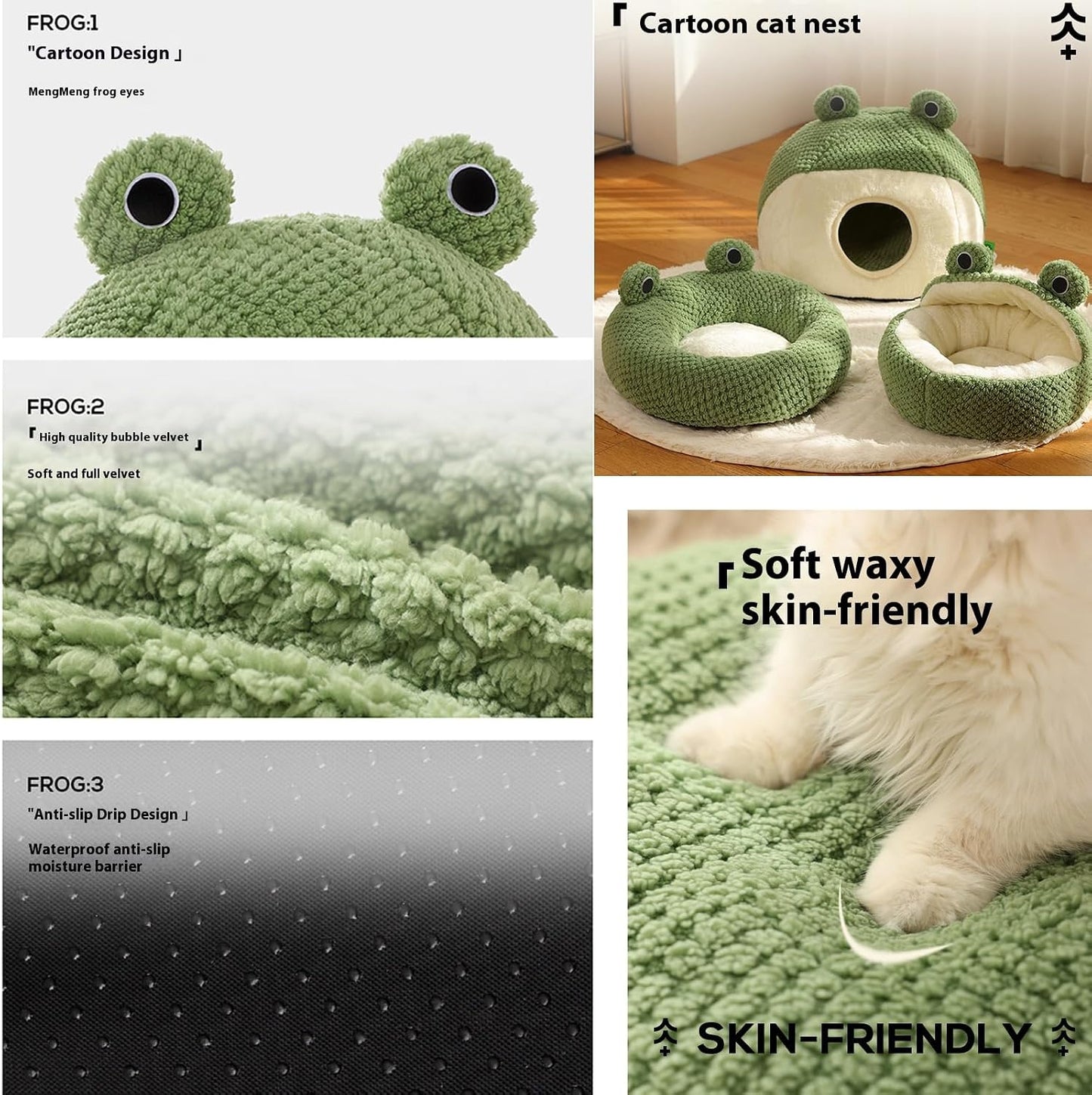 Cute Frog Hooded Cat Bed Pet House Bed QH2