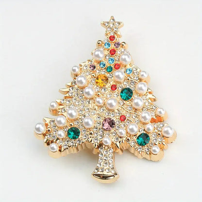 Crystal Christmas Tree Pearl Brooch