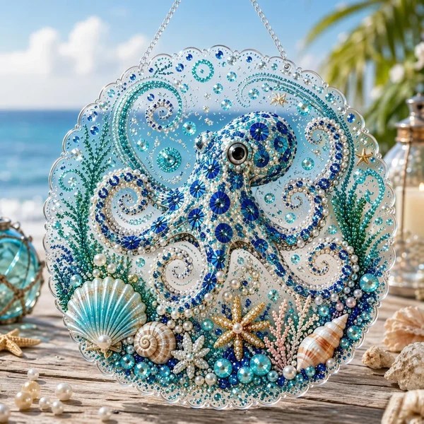 Ocean Octopus Sun Catcher Glass Art Craft DIY Diamond Painting Kit CELD23