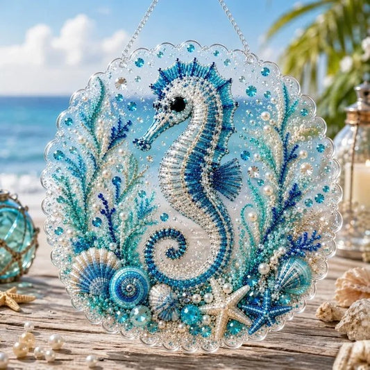 Blue Seahorse Sun Catcher Ornament DIY Diamond Painting Kit CELD26