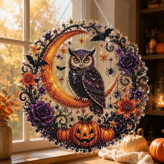 Spooky Owl Moon Hanging Decor DIY Diamond Painting Kit CELD28
