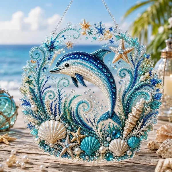Ocean Dolphin Suncatcher Home Decor DIY Diamond Painting Kit CELD29
