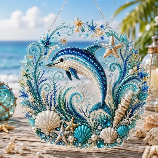 Ocean Dolphin Suncatcher Home Decor DIY Diamond Painting Kit CELD29