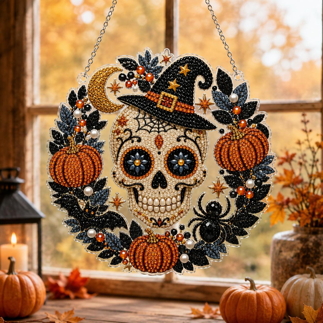 Halloween Sugar Skull Wreath DIY Diamond Painting Kit CELD32