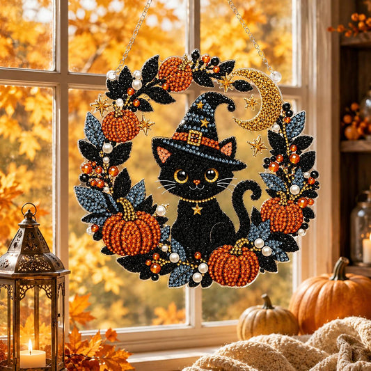 Halloween Pumpkin Cat Window Decor DIY Diamond Painting Kit CELD33