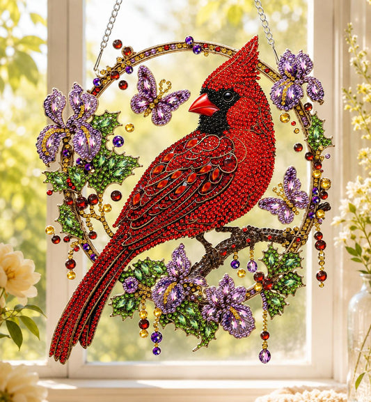Red Cardinal And Flowers DIY Diamond Painting Kit CELD36