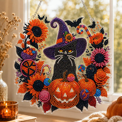 Halloween Witch Cat & Pumpkin DIY Diamond Painting Kit CELD44