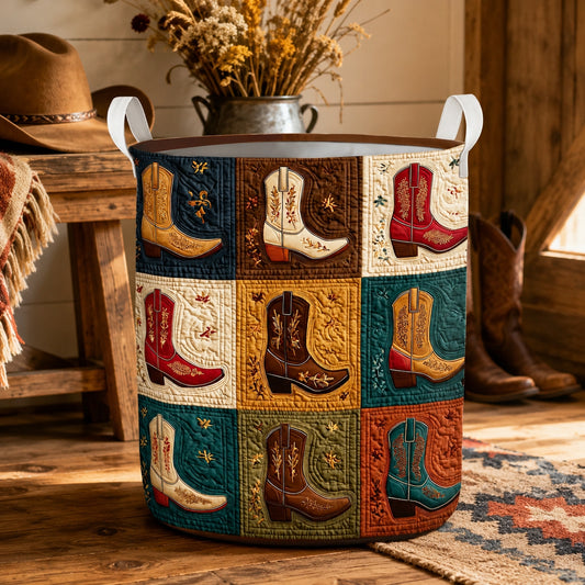Cowboy Boot Quilted Laundry Basket EM02