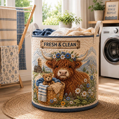 Highland Cow Quilted Laundry Basket EM05