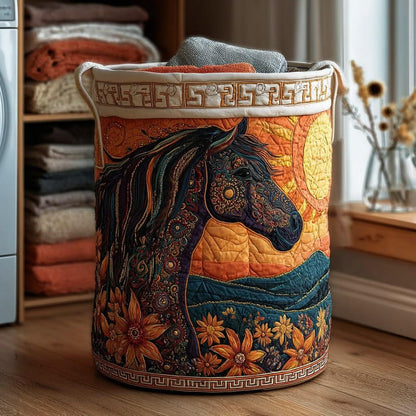 Horse Floral Sunset Quilted Laundry Basket EM07
