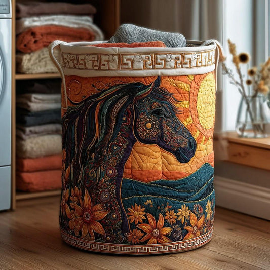 Horse Floral Sunset Quilted Laundry Basket EM07
