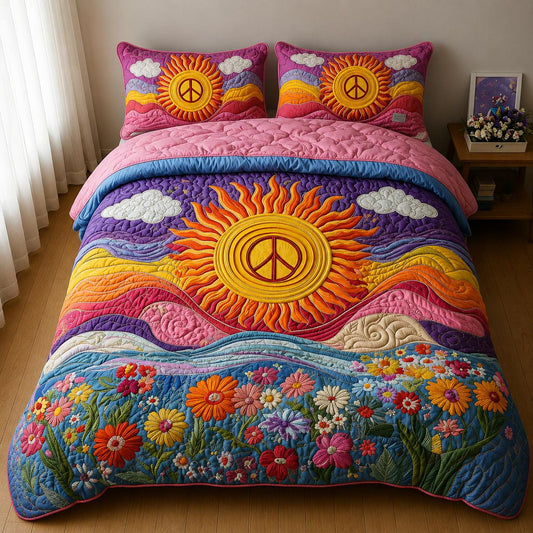 Hippie Peace Flower Quilted Bedding Set CELD03