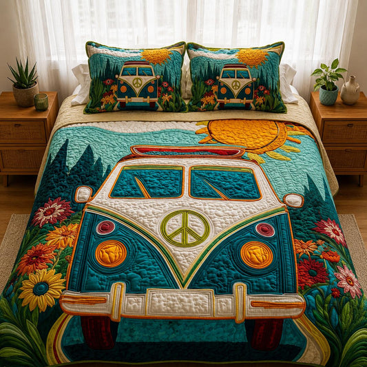 Hippie Van Peace Quilted Bedding Set CELD04