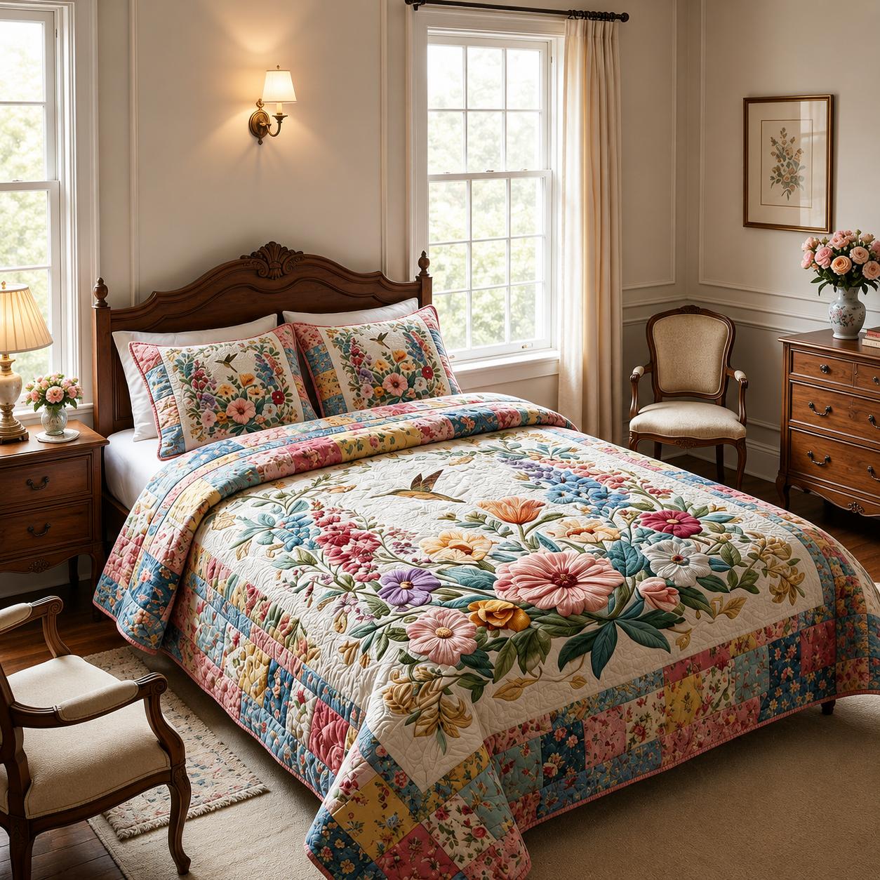 Blossom Fields Quilted Bedding Set CELD09