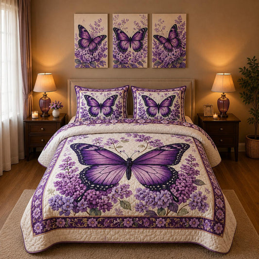 Lavender Butterfly Dream Quilted Bedding Set CELD15