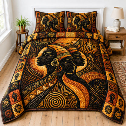 Golden Tribal Queens Quilted Bedding Set CELD31
