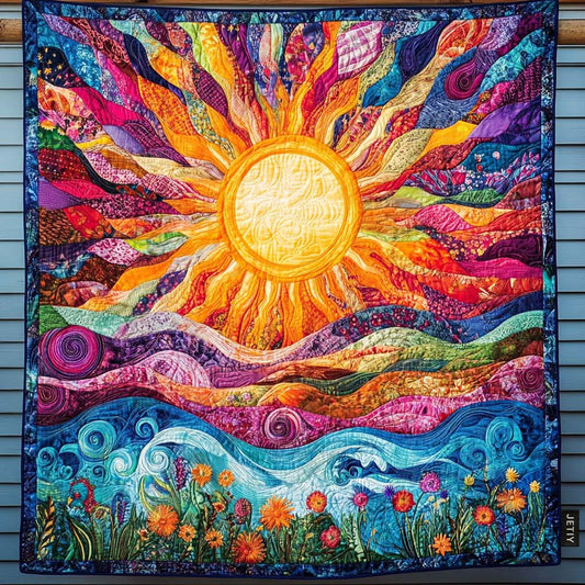 Majestic Sun & Swirling Ocean Waves Quilted Blanket CELD02