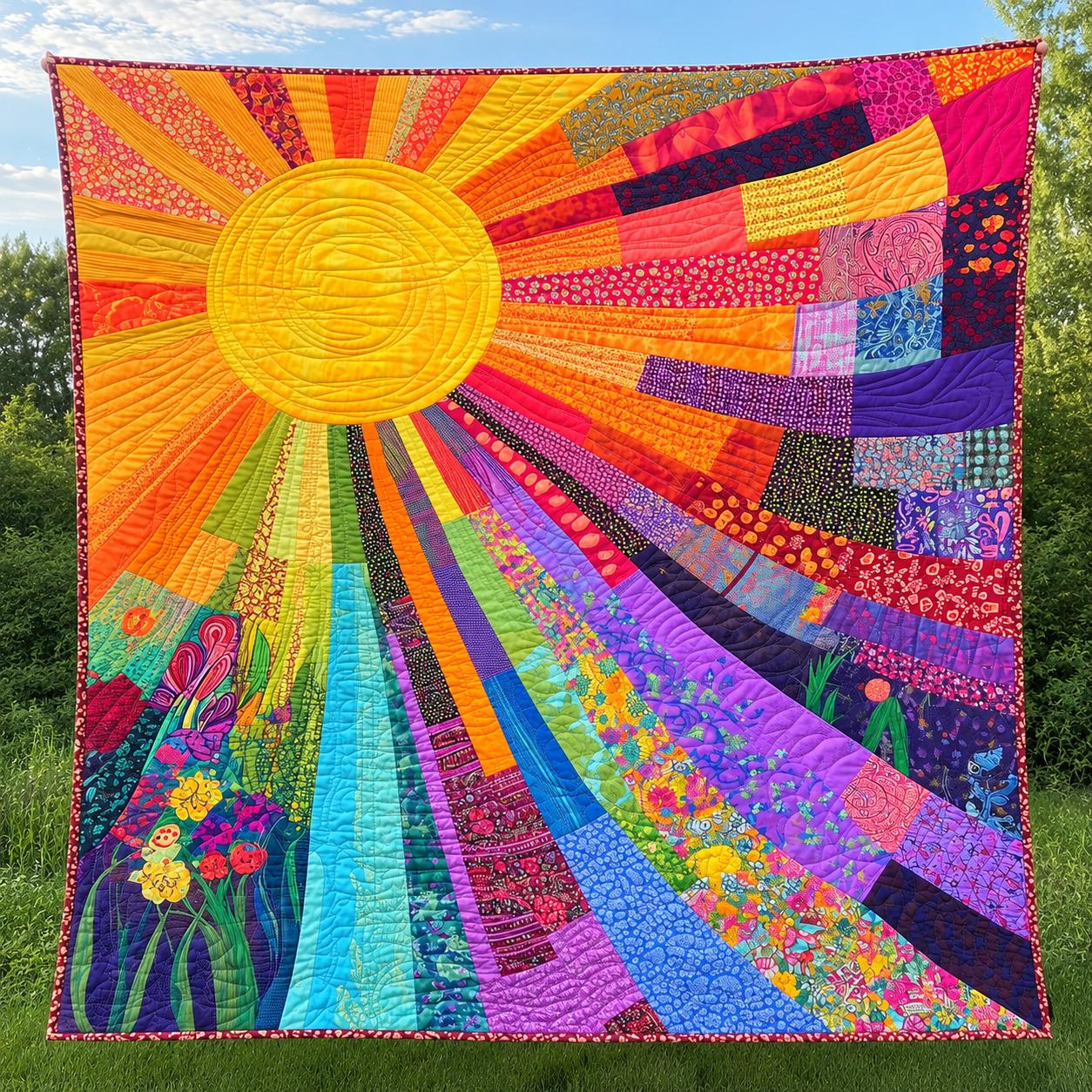 Sunburst Colorful Quilted Blanket CELD03