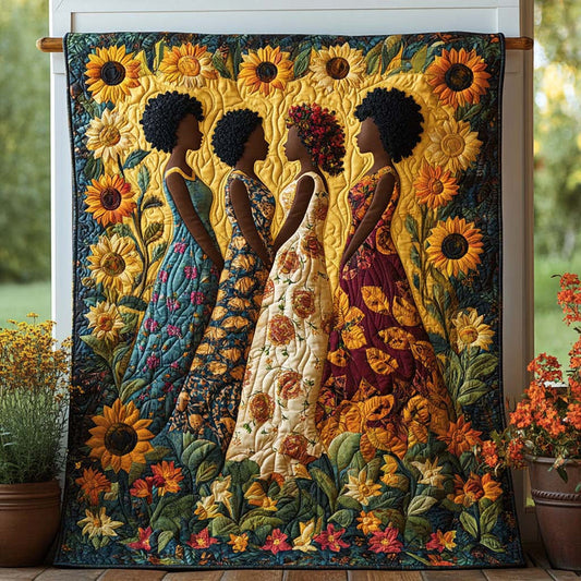 Sunflower Black Queens Quilted Blanket CELD04