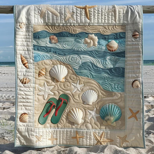 Ocean Wave & Seashell Beach Quilted Blanket CELD11