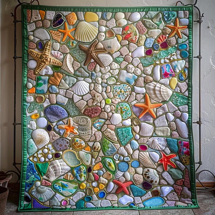 Ocean Starfish and Pebble Quilted Blanket CELD12