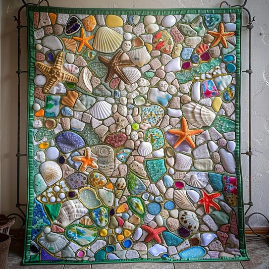 Ocean Starfish and Pebble Quilted Blanket CELD12