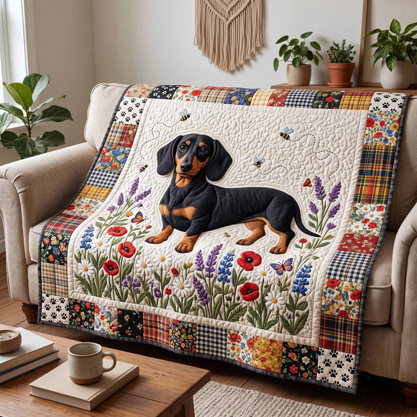 Dachshund Flower Garden Quilted Blanket CELD13