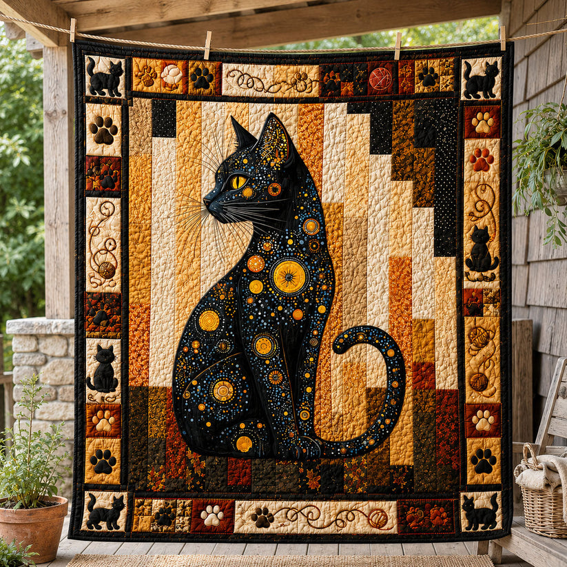 Black Cat Starry Night Quilted Blanket CELD14
