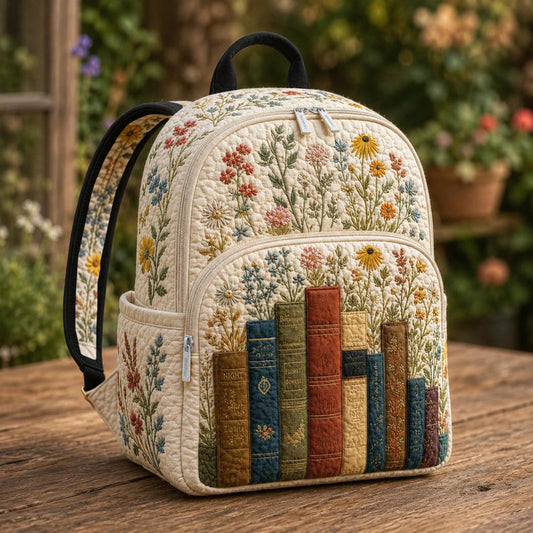 Books and Flowers Series Quilted Backpack CELD03