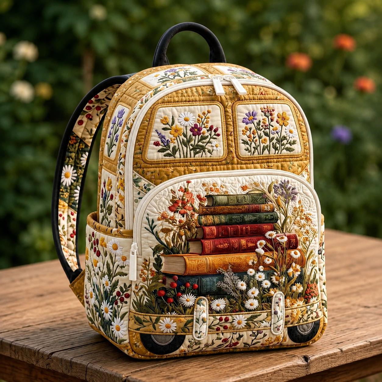 Vintage Book Van Quilted Backpack CETL06
