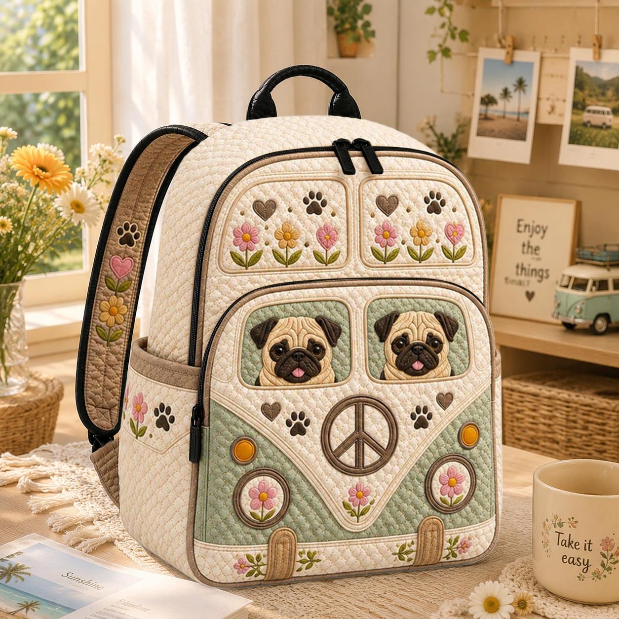 Pug Dog Quilted Backpack CELD12