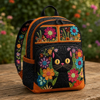 Floral Black Cat Quilted Backpack CETL15
