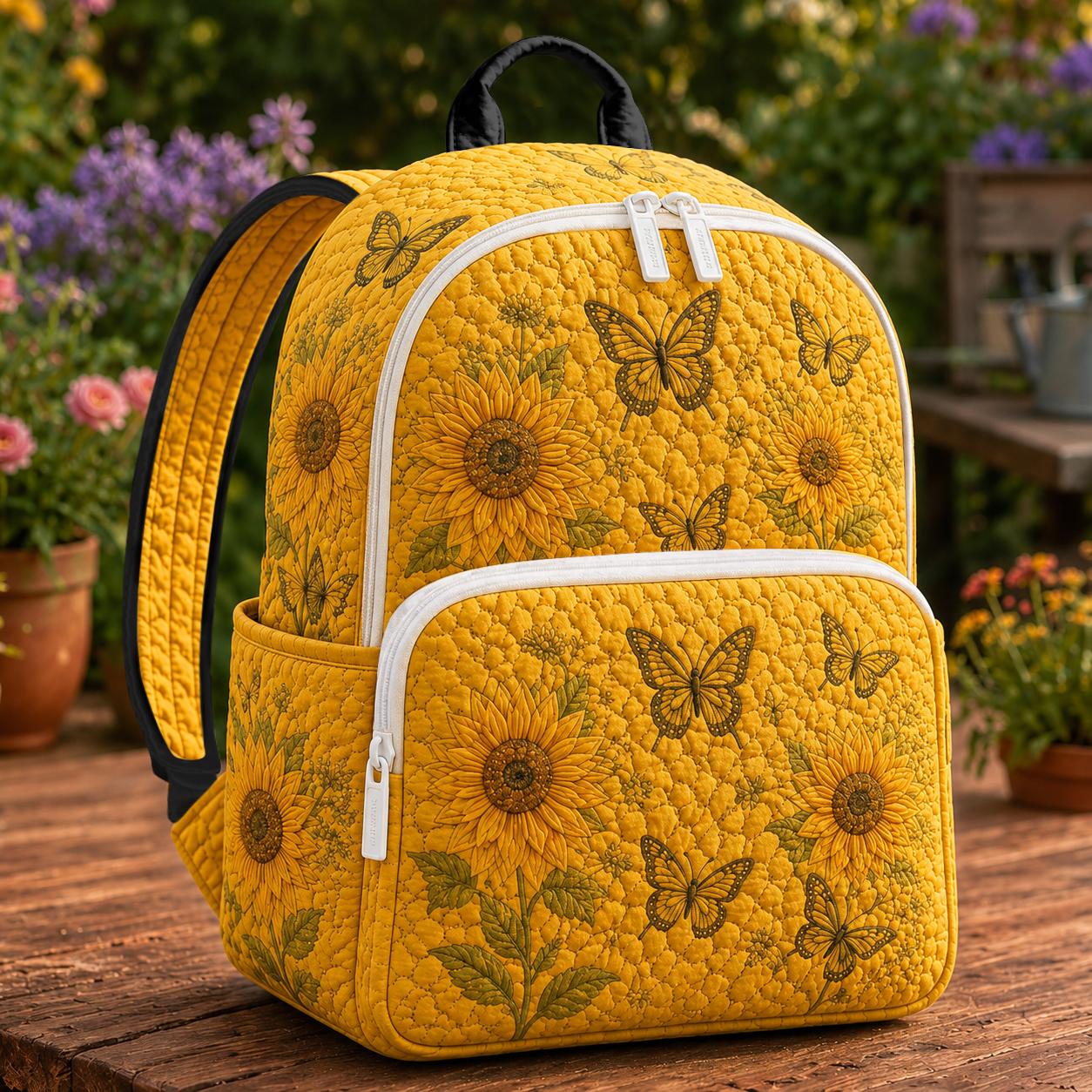 Vintage Butterfly Sunflower Quilted Backpack CELD23