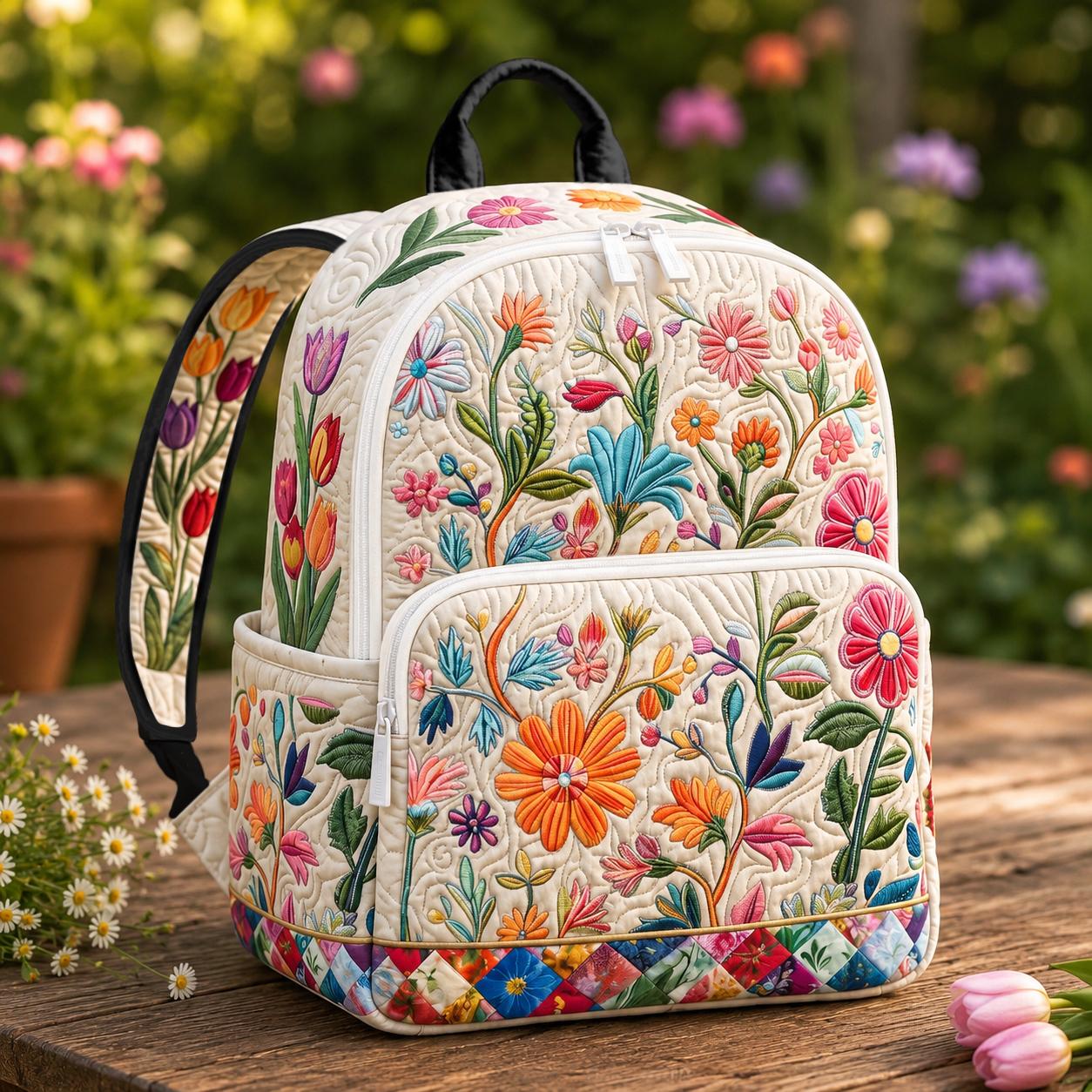 Vibrant Wildflower Quilted Backpack CELD26