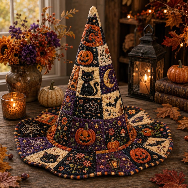 Cozy Autumn Farmhouse Quilted Halloween Hat CELD23