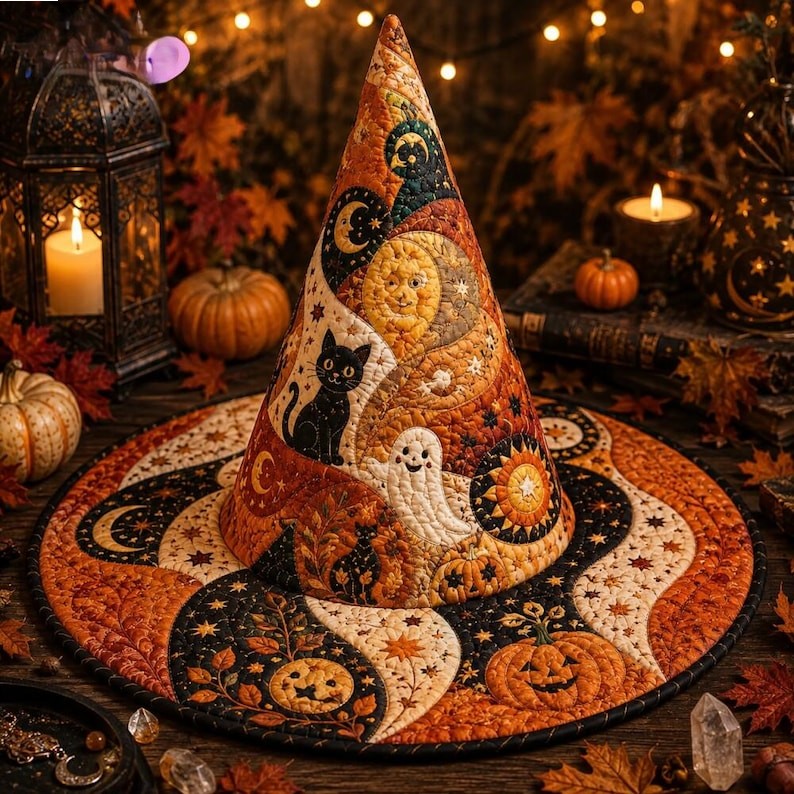 Patchwork Spooky Pumpkin Quilted Halloween Hat CELD31
