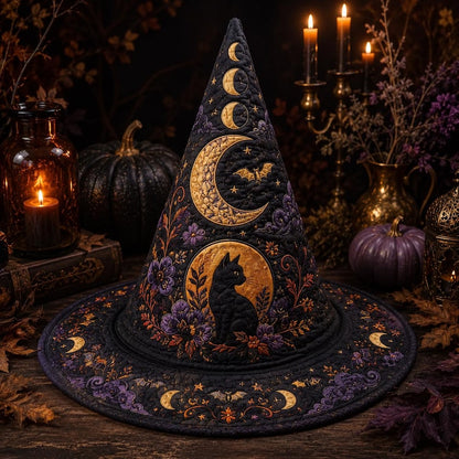 Celestial Black Cat Quilted Halloween Hat CELD33
