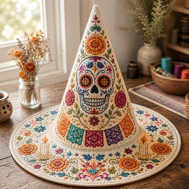 Sugar Skull Halloween Quilted Halloween Hat CELD34