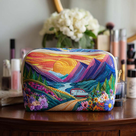 Vintage Scenic Mountain Sunset Quilted Makeup Bag CELD11
