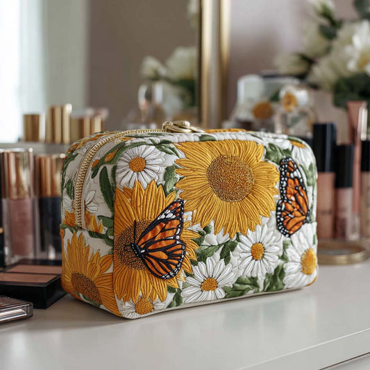 Sunflower & Butterfly Quilted Makeup Bag CELD15