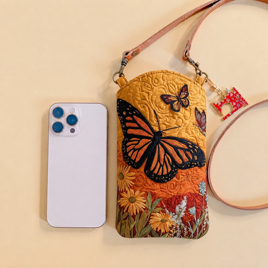 Monarch Butterfly Wildflower Quilted Slim Phone Crossbody Bag CELD01