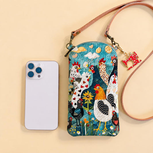 Cottagecore Rooster Quilted Slim Phone Crossbody Bag CELD03