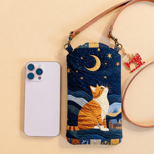 Moon And Cat Quilted Slim Phone Crossbody Bag CELD04