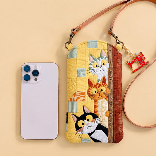 Cute Cat Quilted Slim Phone Crossbody Bag CELD05