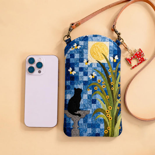 The Cat And The Firefly Quilted Slim Phone Crossbody Bag CELD06