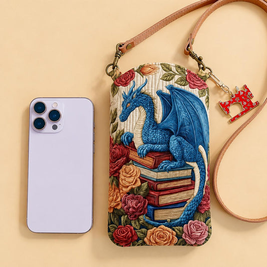 The Bookish Dragon Quilted Slim Phone Crossbody Bag CELD08