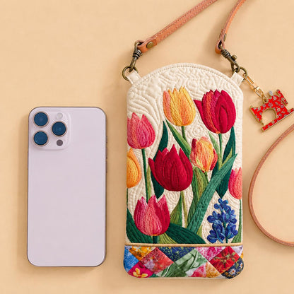 Tulip Flower Quilted Slim Phone Crossbody Bag CELD14