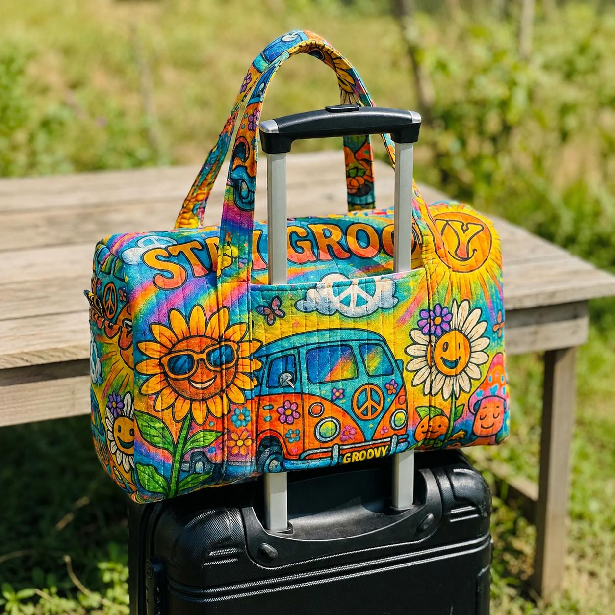 Hippie Flower Stay Groovy Quilted Travel Bag CELD01
